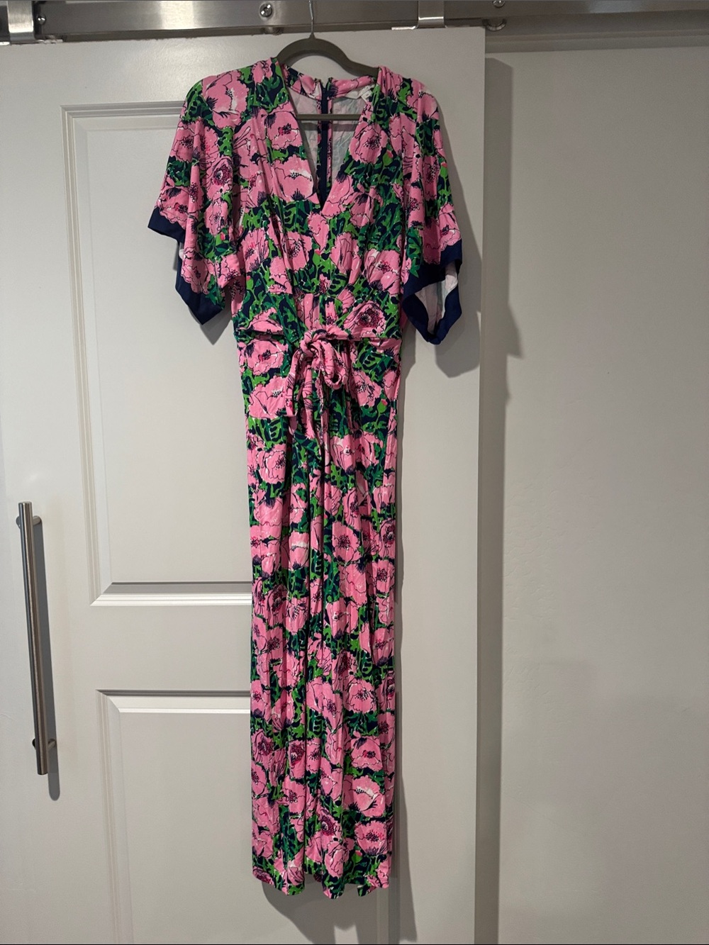 Lilly Pulitzer Pink Floral Wrap Maxi with Green Leaves